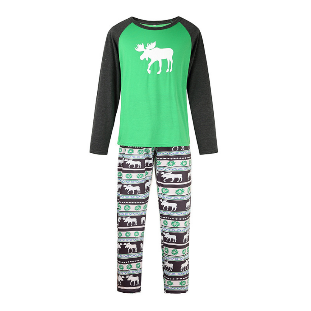 Christmas Elk Printed Green Parent-child Pajama Set
