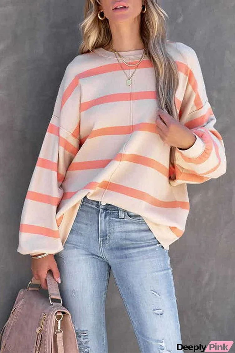 Casual Striped Printing O Neck Tops(4 Colors)