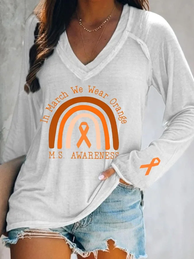 Women's In March We Wear Orange For Multiple Sclerosis Awareness Long-Sleeve T-Shirt socialshop
