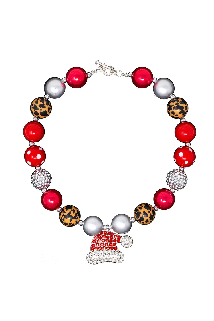 Red & Cheetah Santa Hat Bubblegum Necklace