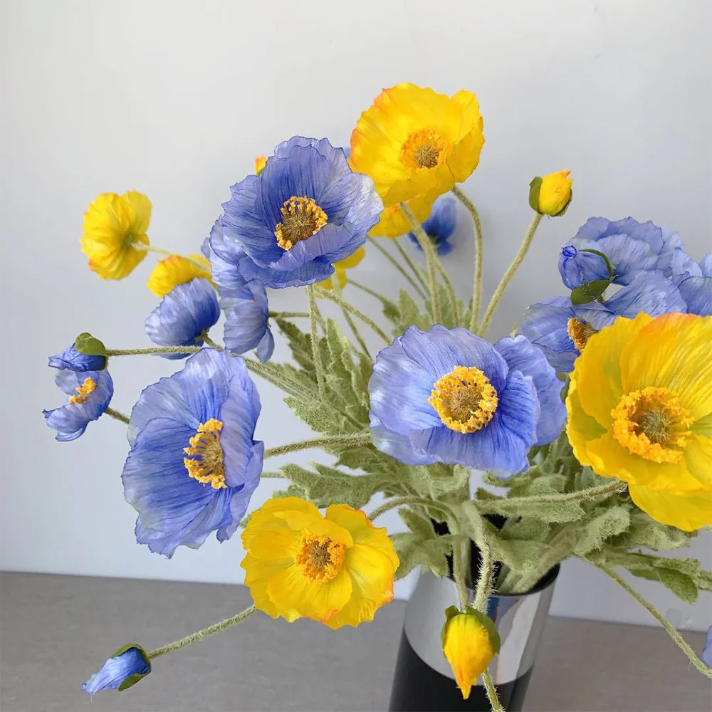 Yellow Fake Poppy Flowers - 23"