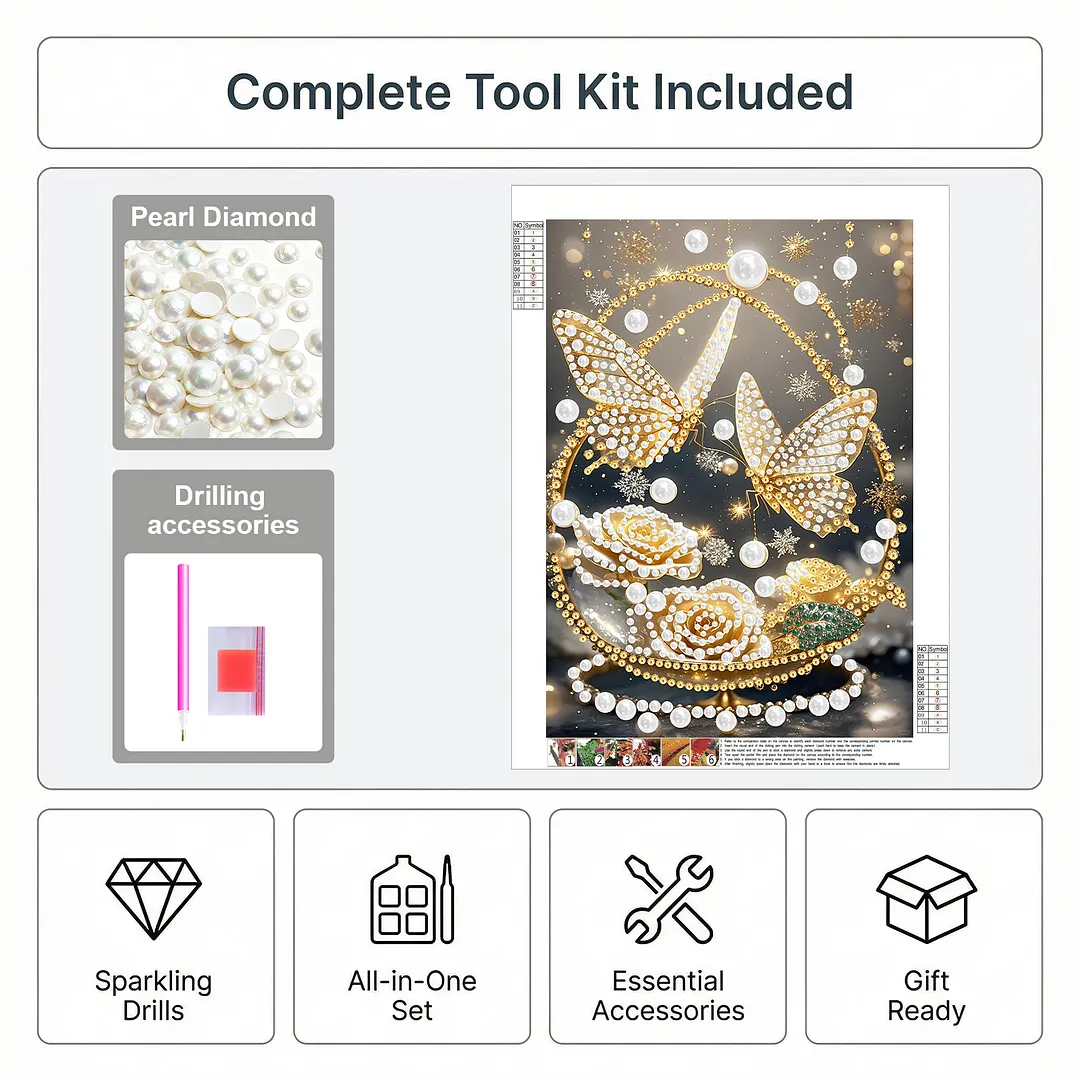 Pearl Painting Kit for Adults Golden Butterfly 11.81x15.75in