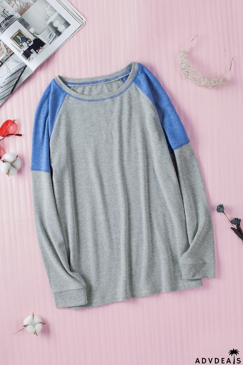 Gray Color Block Raglan Sleeve Top