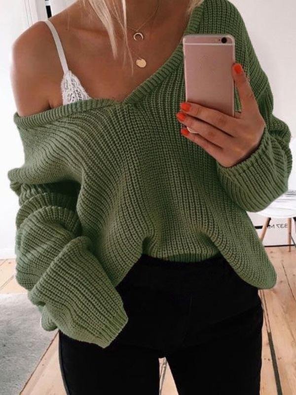 Simple 7 Colors V-Neck Sweater Tops
