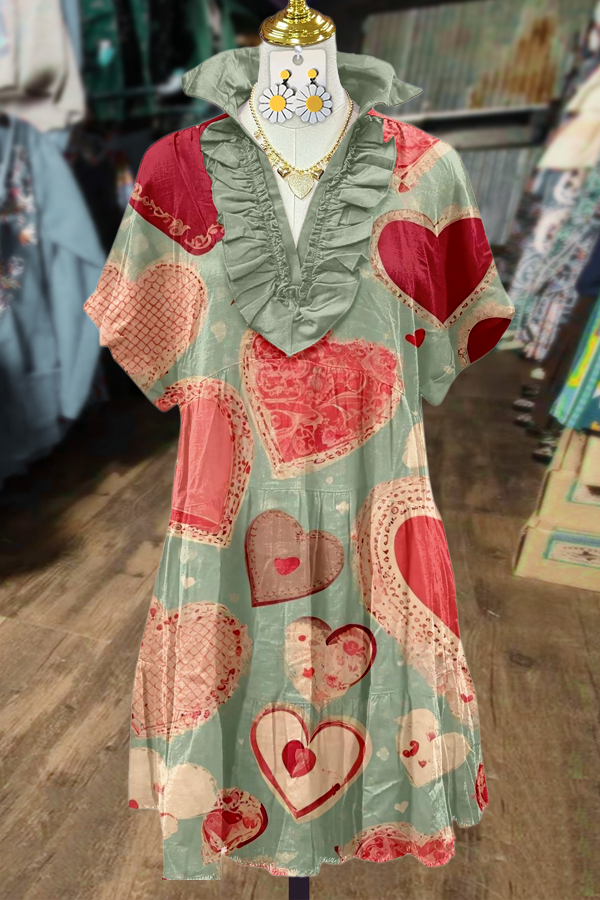 Chic Heart Print Valentine's Day Maxi Dress