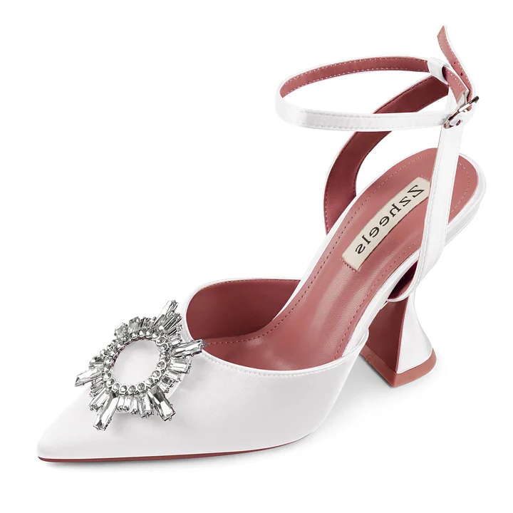 9.5cm/3.74 inch Slingback Begum Classic Pumps Pointed Toe Strappy Silk Sandals