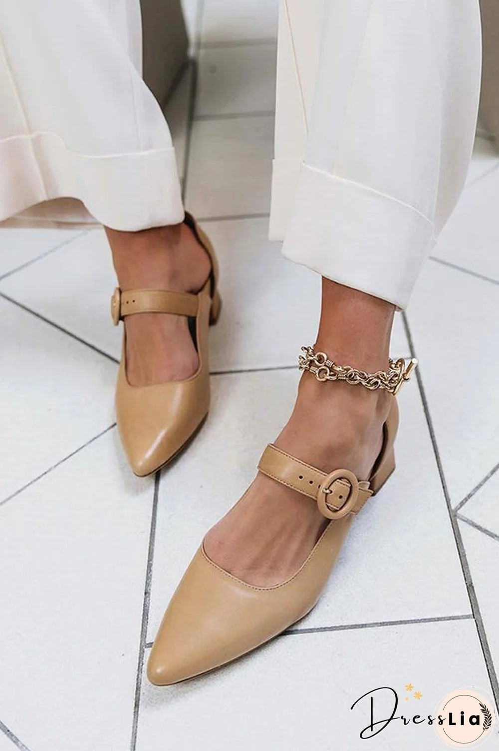 Pointed Toe Buckled Chunky Heels