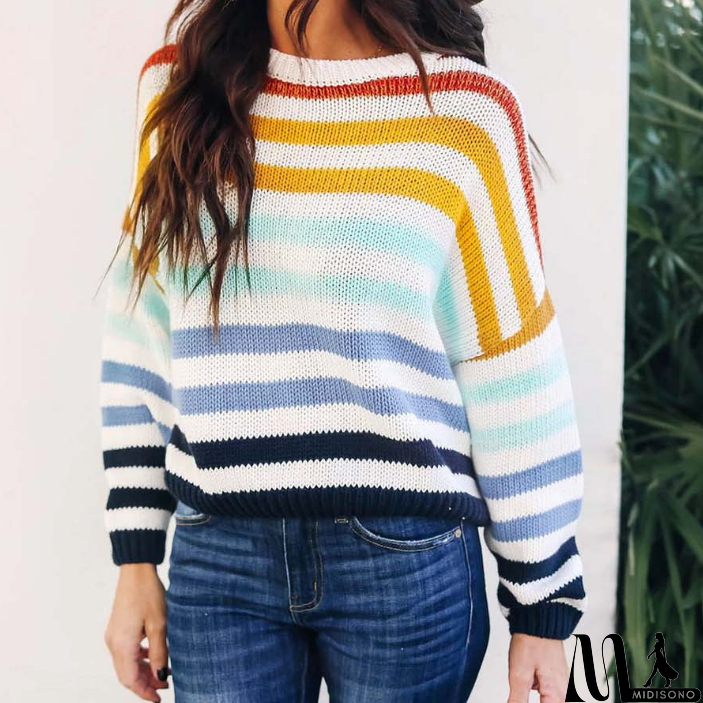 MidiSono - Design Striped Long Sleeve Knit Sweater