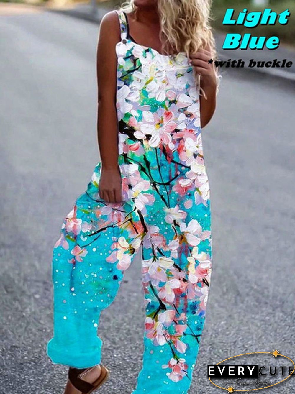 Summer New Fashion Women Casual Overalls Floral Print Jumpsuit Graphic Sling Pants Loose Casual Style Plus Size Streetwear