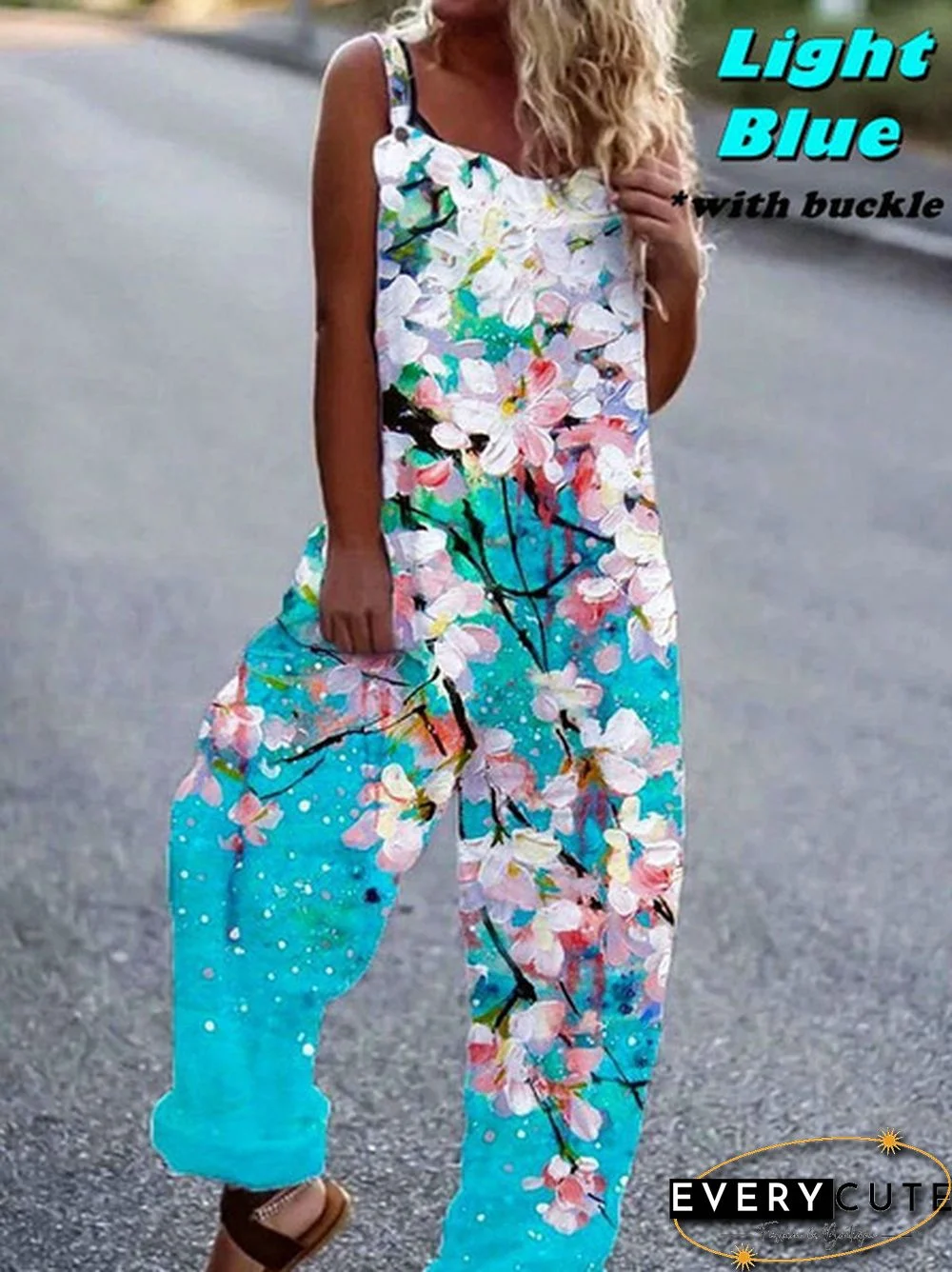 Summer New Fashion Women Casual Overalls Floral Print Jumpsuit Graphic Sling Pants Loose Casual Style Plus Size Streetwear