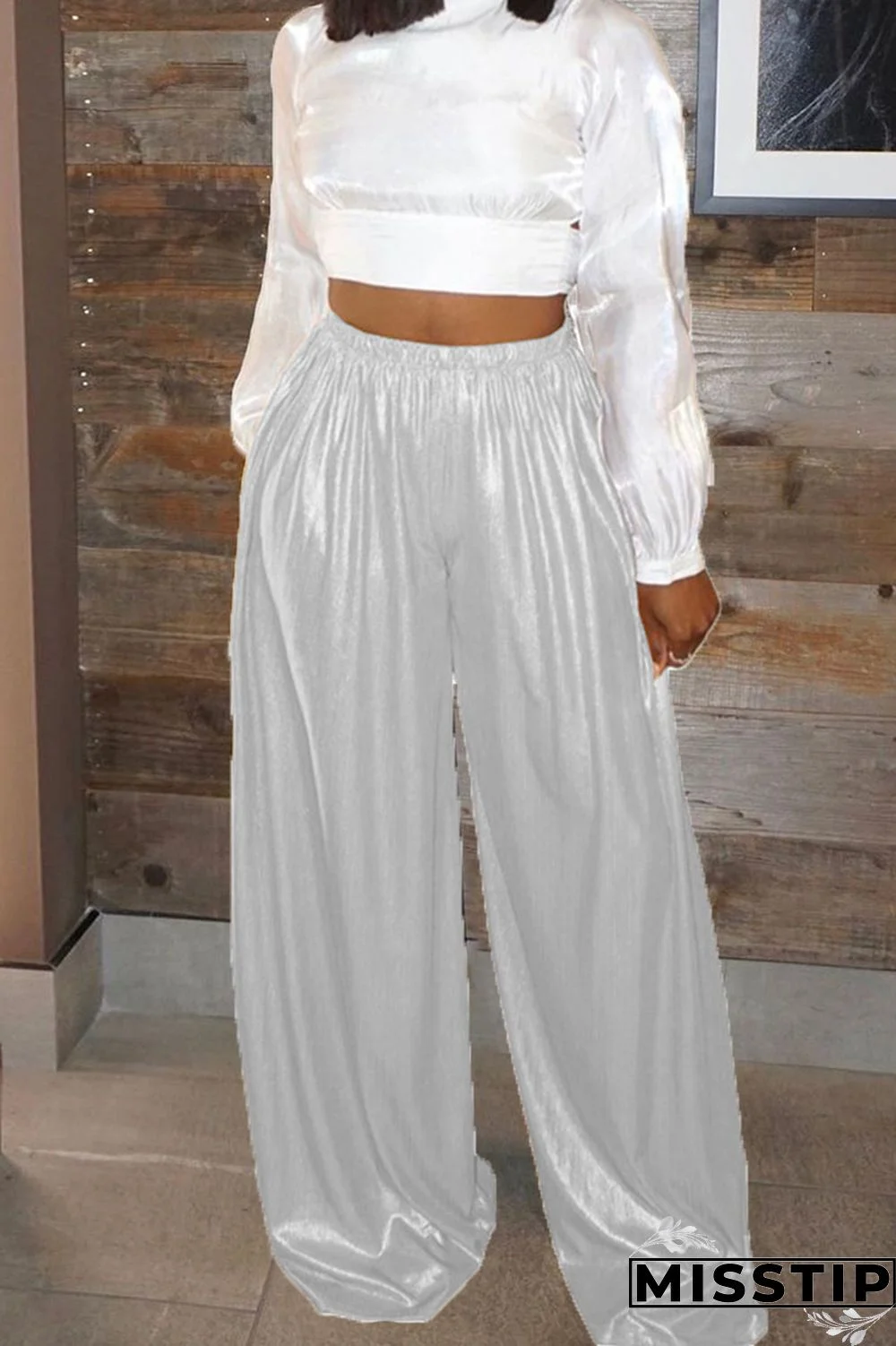 Champagne Casual Solid Patchwork High Waist Straight Solid Color Bottoms