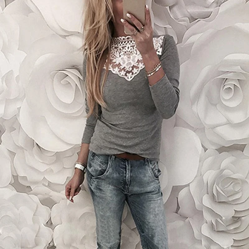 Fashion Lace Stitching Pit Long Sleeve T-Shirt