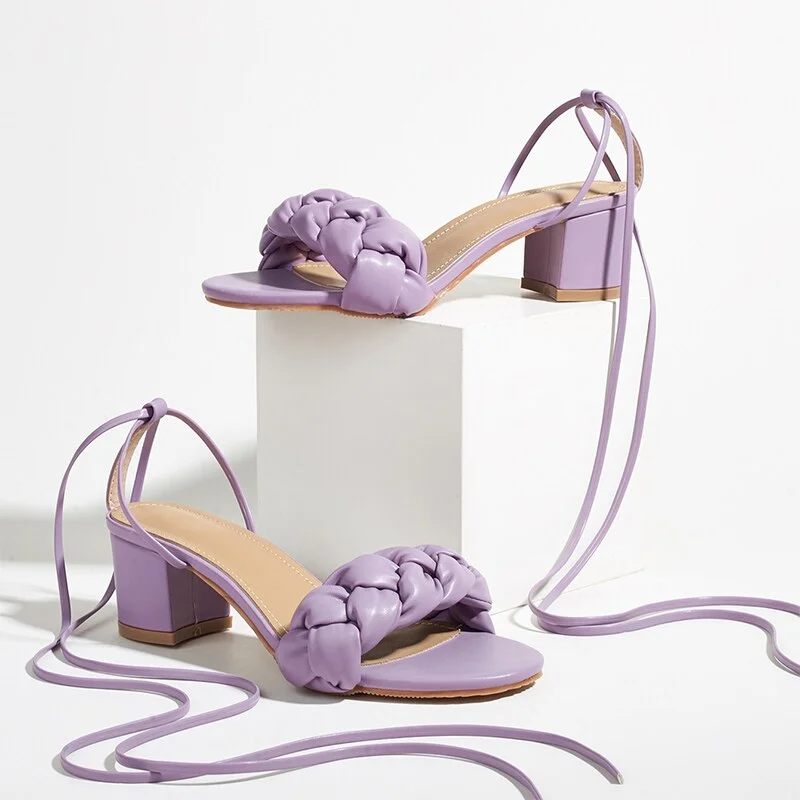 Women Sandals Weaved Mid Heels Lace Up Party Ladies Fashion Summer Shoes Pumps Woman New Footwear Peep Toe 2021 Female