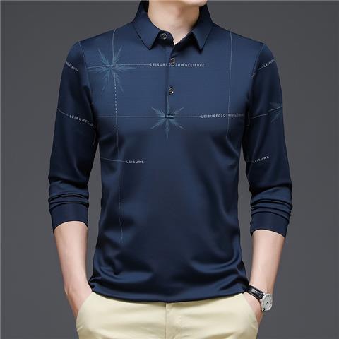 Gandisa Polo Long Sleeve Men's Turn-down Collar T-shirt Spring Summer Top Style Pullover V-Neck Tees Clothes Button Loose Print