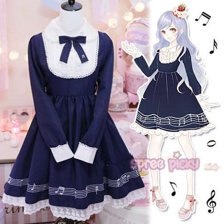 Student Music Note Embroidery Dress SP165915