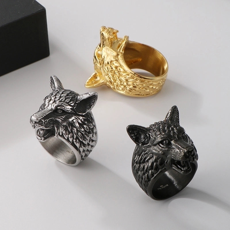 Jewelry Vintage Style Wolf 304 Stainless Steel 18K Gold Plated Rings
