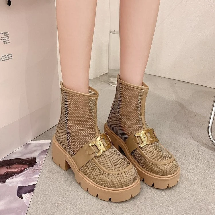 High Knee Cool Boots Sandals Women 2021 New 6.5cm Hihg Heels Rome Mesh Breathable Zipper Sandals Ladies Paltform Sandals Shoes