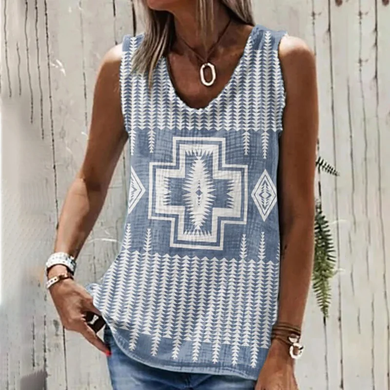 Casual Vintage Western Print Tank Top