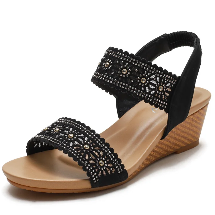 Flower Hollow Out Sandals With Rhinestones Wedges Shoes Women Radinnoo.com