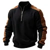 Men's Vintage Black Panel Suede Quarter Zip Pocket Stand Collar Sweatshirt by Inlyline