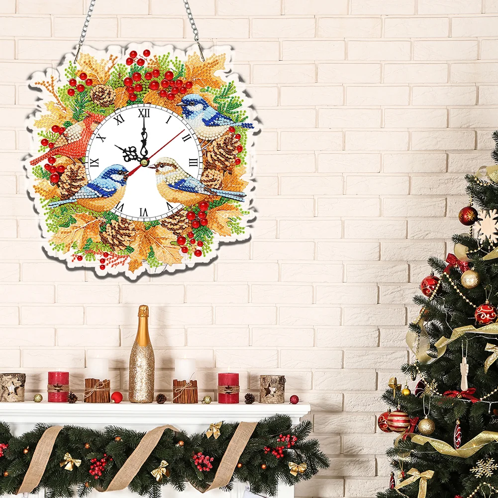 2D Flat DIY Fall Bird Acrylic Diamond Painting Clock Pendant Home Decoration