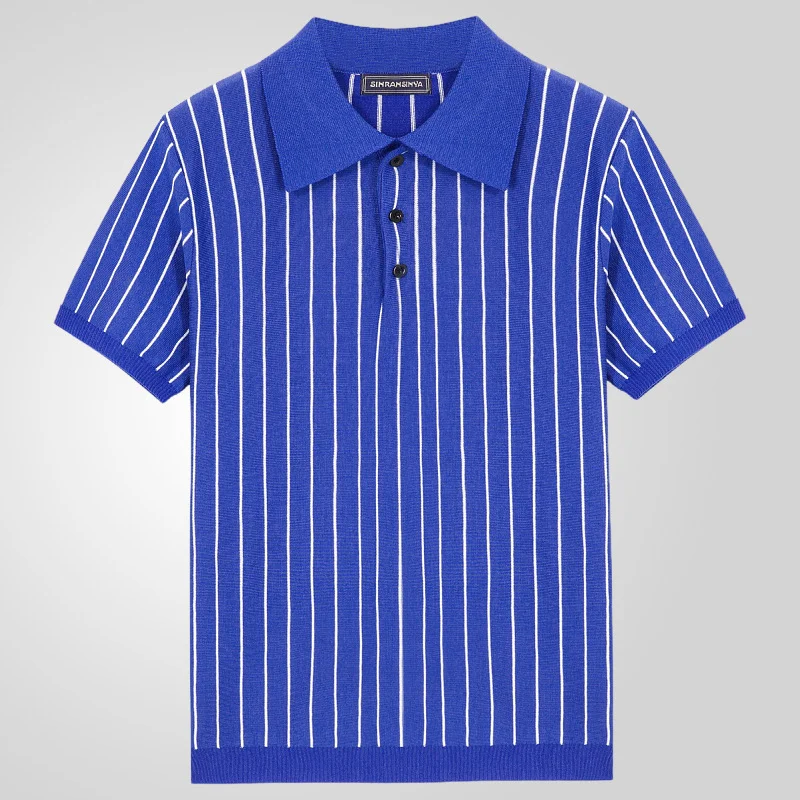 Uveng Uveng Men's Summer New Striped Knit Dresses Short Sleeves Clip Business Polo Shirtsy0155