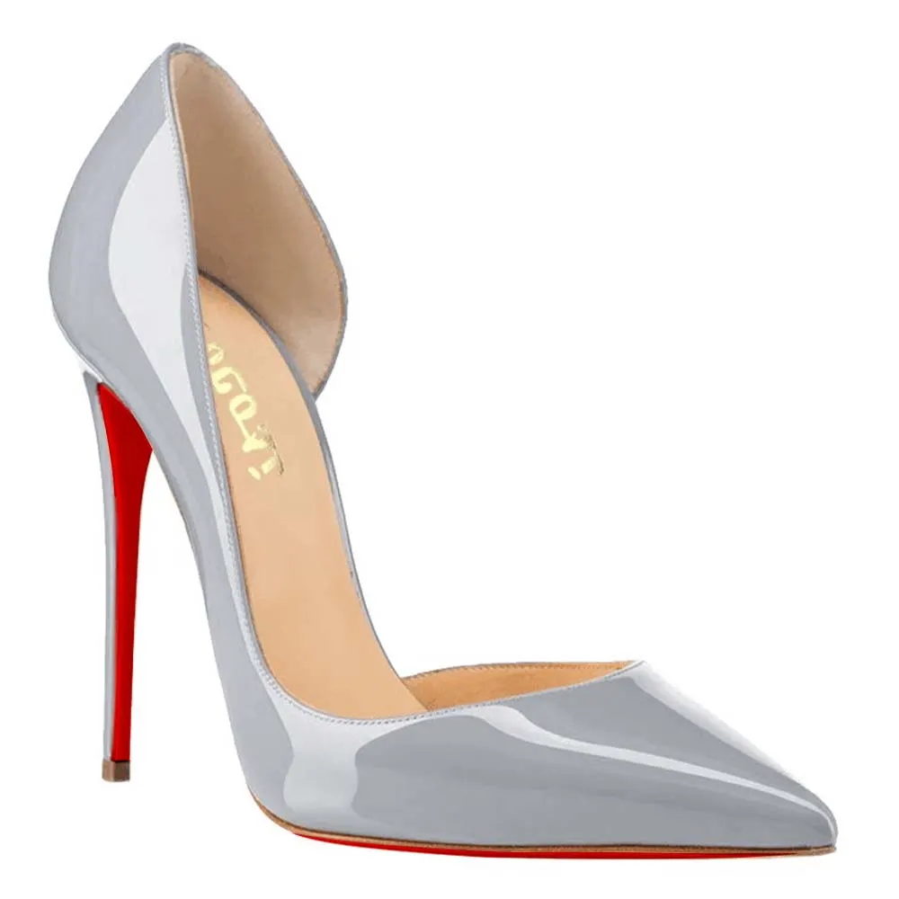 120mm Women's Classic Closed Pointed Toe Bridal Wedding Party Pumps Grey Patent-vocosishoes