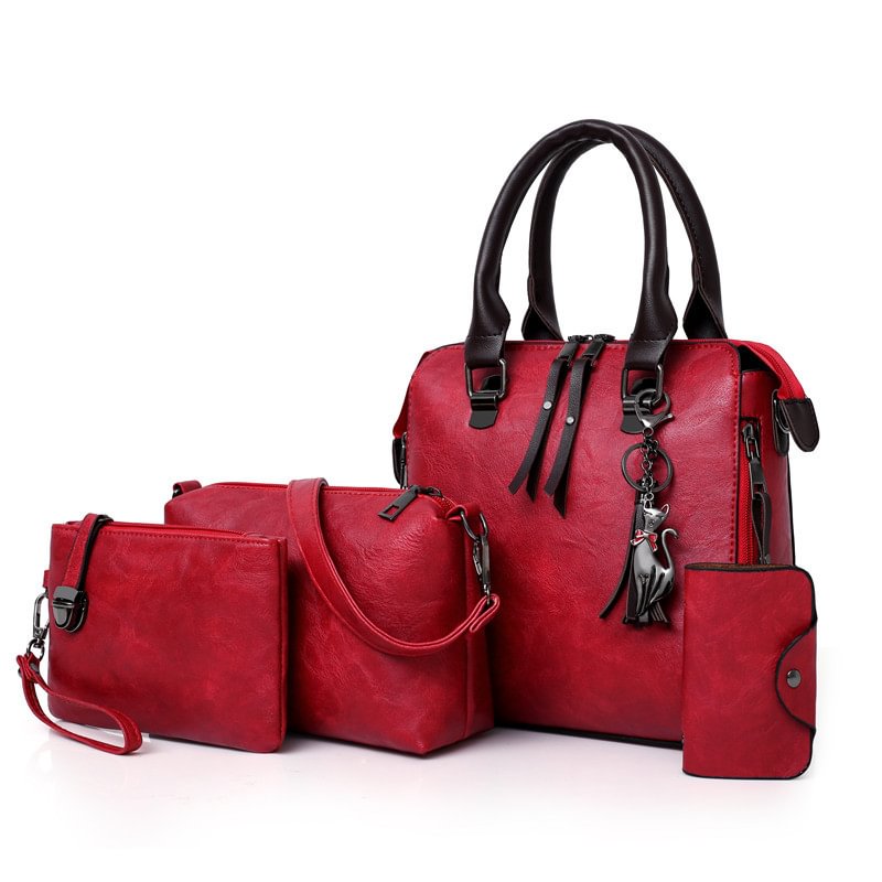 Fashion Leather Handbags Tote Bag Shoulder Bag Top Handle Satchel Purse Set 4pcs