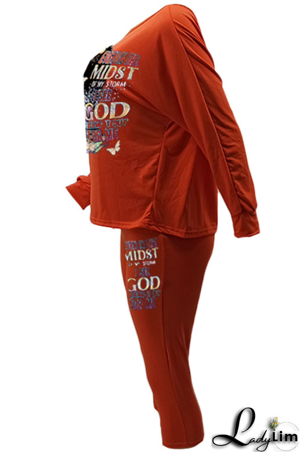 Black Fashion Print Patchwork One Shoulder Long Sleeve Two Pieces