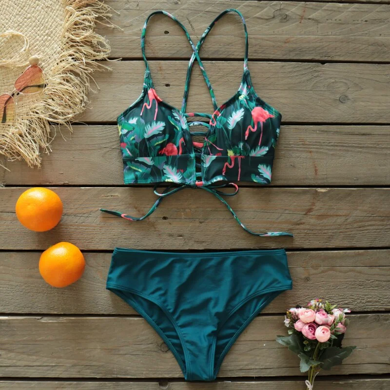 2021 New Sexy Low Hight Bikini Set Women Swimsuit Lace Up Swimwear Plus Size Bathing Suit Beach Wear Print Summer biquini Female