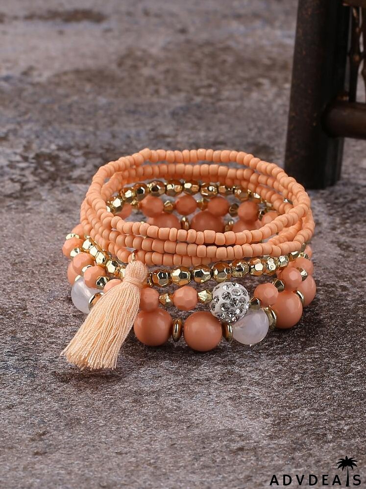 6pcs Tassel Decor Braided Bracelet