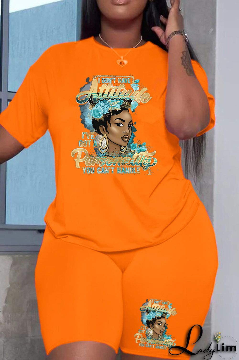 Black Fashion Casual Print Patchwork O Neck Short Sleeve Plus Size Two Pieces