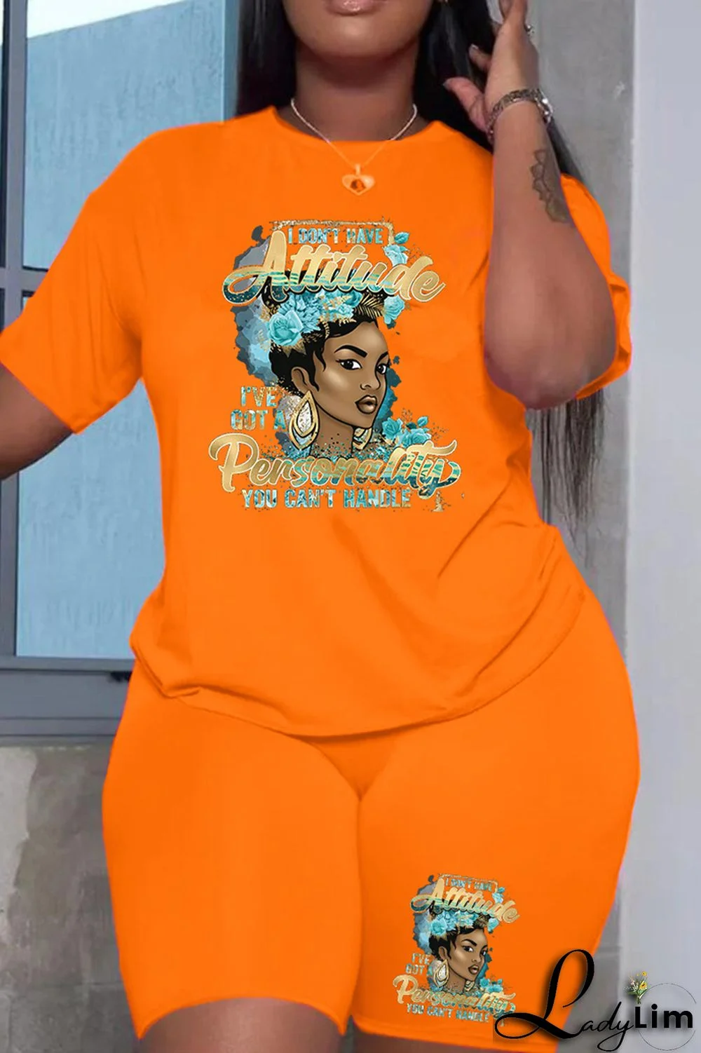 Black Fashion Casual Print Patchwork O Neck Short Sleeve Plus Size Two Pieces