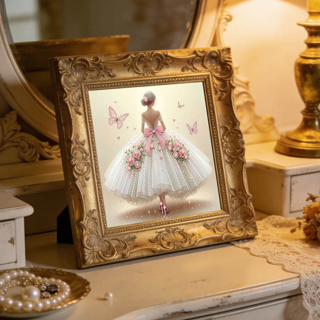 Diamond Painting - Partial Special Shaped Drill - Pink Butterfly Gown(Canvas|30x30cm)
