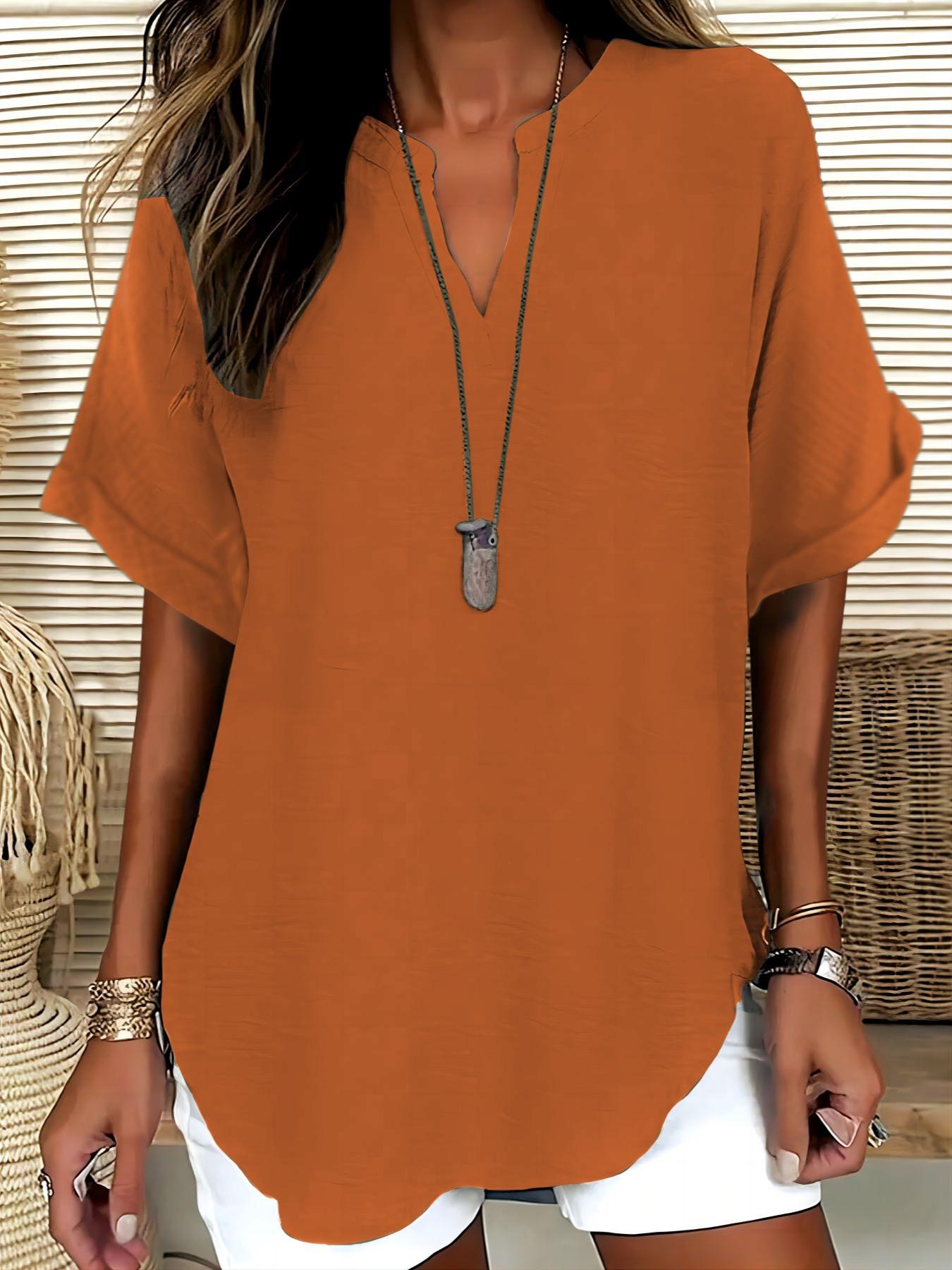 Women's Plain Short Sleeve Blouse, Shirts, Casual Solid Color Top for Daily Wear, Ladies Clothes for All Seasons