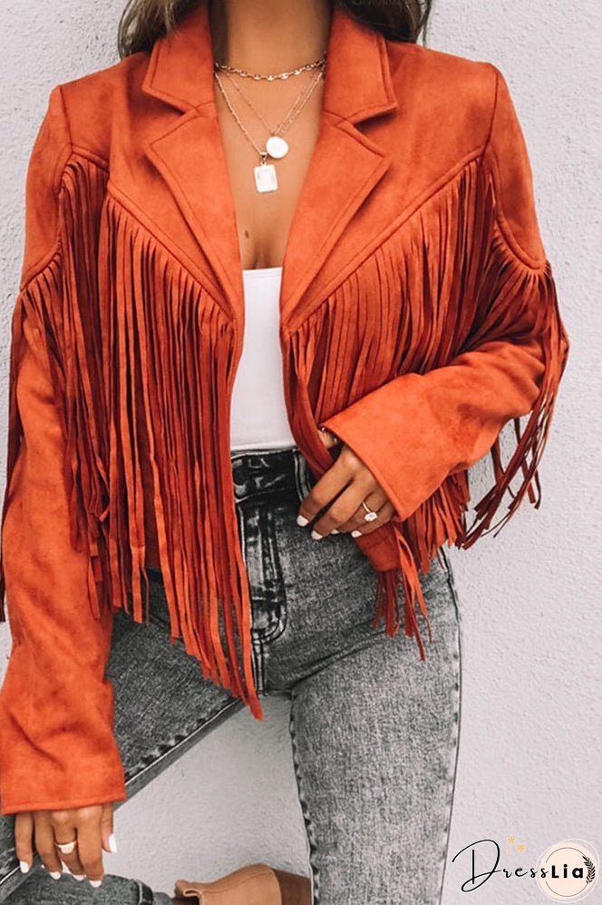 Long Sleeve Faux Suede Tassel Jacket