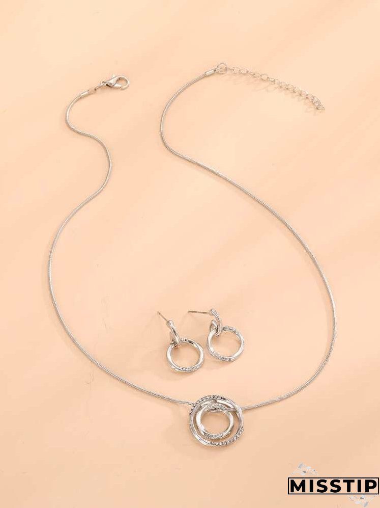 Round Charm Necklace & 1pair Drop Earrings