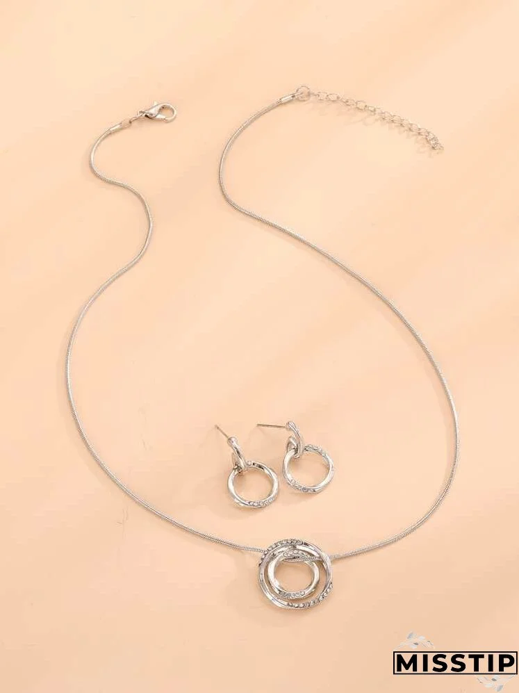 Round Charm Necklace & 1pair Drop Earrings