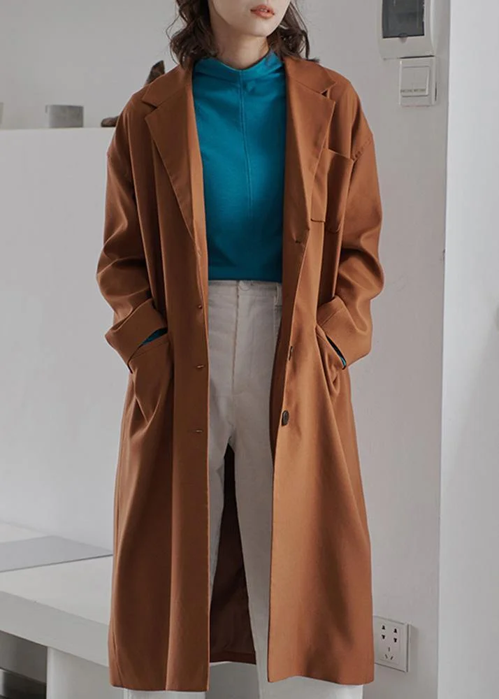 DIY Brown Fashion Tunics For Women Gifts Lapel Collar Fall Coat