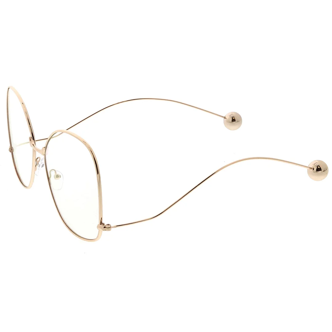 Oversize Butterfly Thin Curved Metal Arms Ball Accents Clear Flat Lens Glasses 63mm