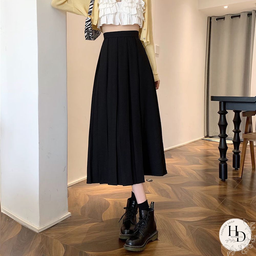 Long Skirts Women Pleated Chic Friend Basic Autumn College Girls Bottom All-Match Casual