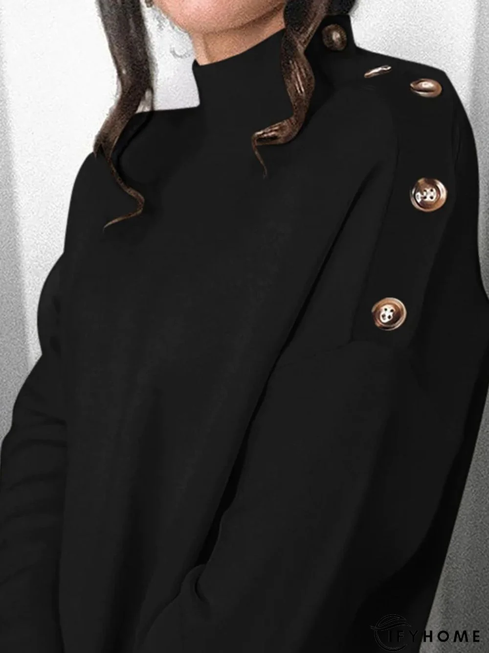 Casual Buttoned Half Turtleneck Loose T-Shirt | IFYHOME