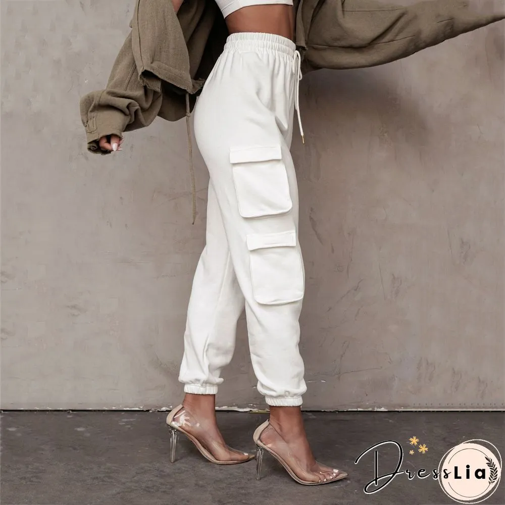 Sporty Crop Top and Pocket Detail Jogger Tracksuit Pant Set