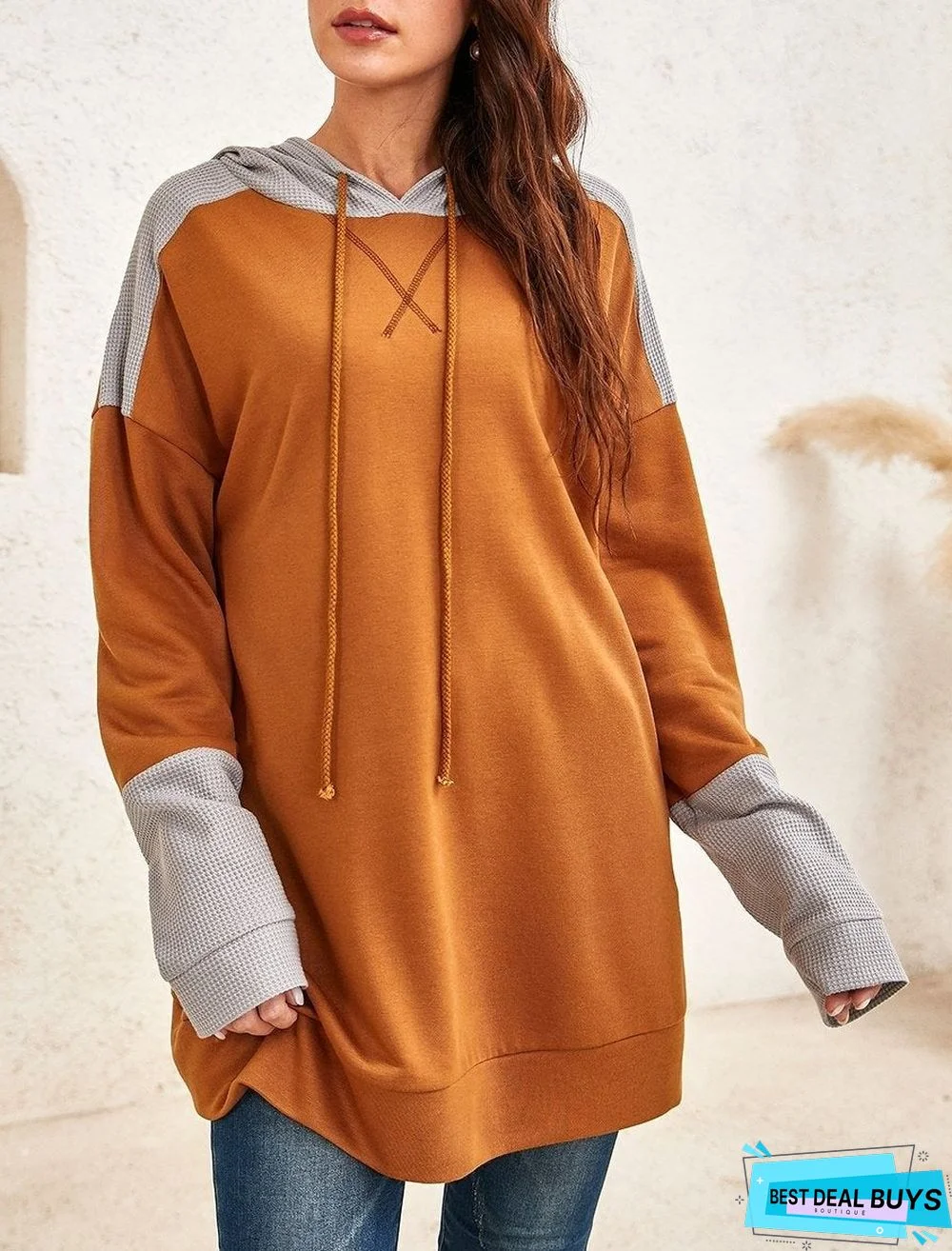 Women's Two-Tone Hooded Long-Sleeved Sweater