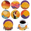 6Pcs/set Diamond Painting Wooden Sunrise Coaster Cup Cushion With Holder
