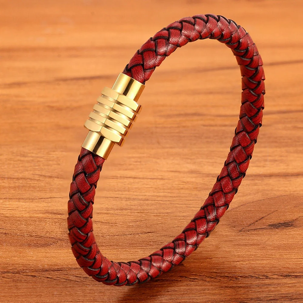 Christmas Gift DIY Combination Custom Stainless Steel Men's Leather Bracelet High Quality Magnet Button Multicolor Choice For Handsome Boy Gift