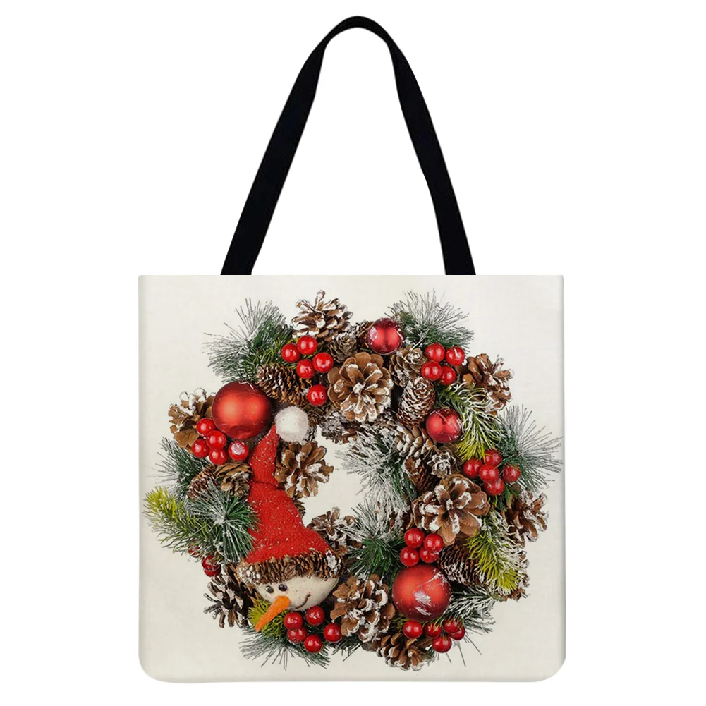Linen Tote Bag - Christmas Wreath