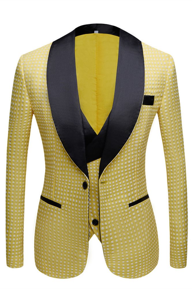 Popular Slim Fit Yellow Dot Shawl Lapel Wedding Suit For Men | Ballbellas Ballbellas