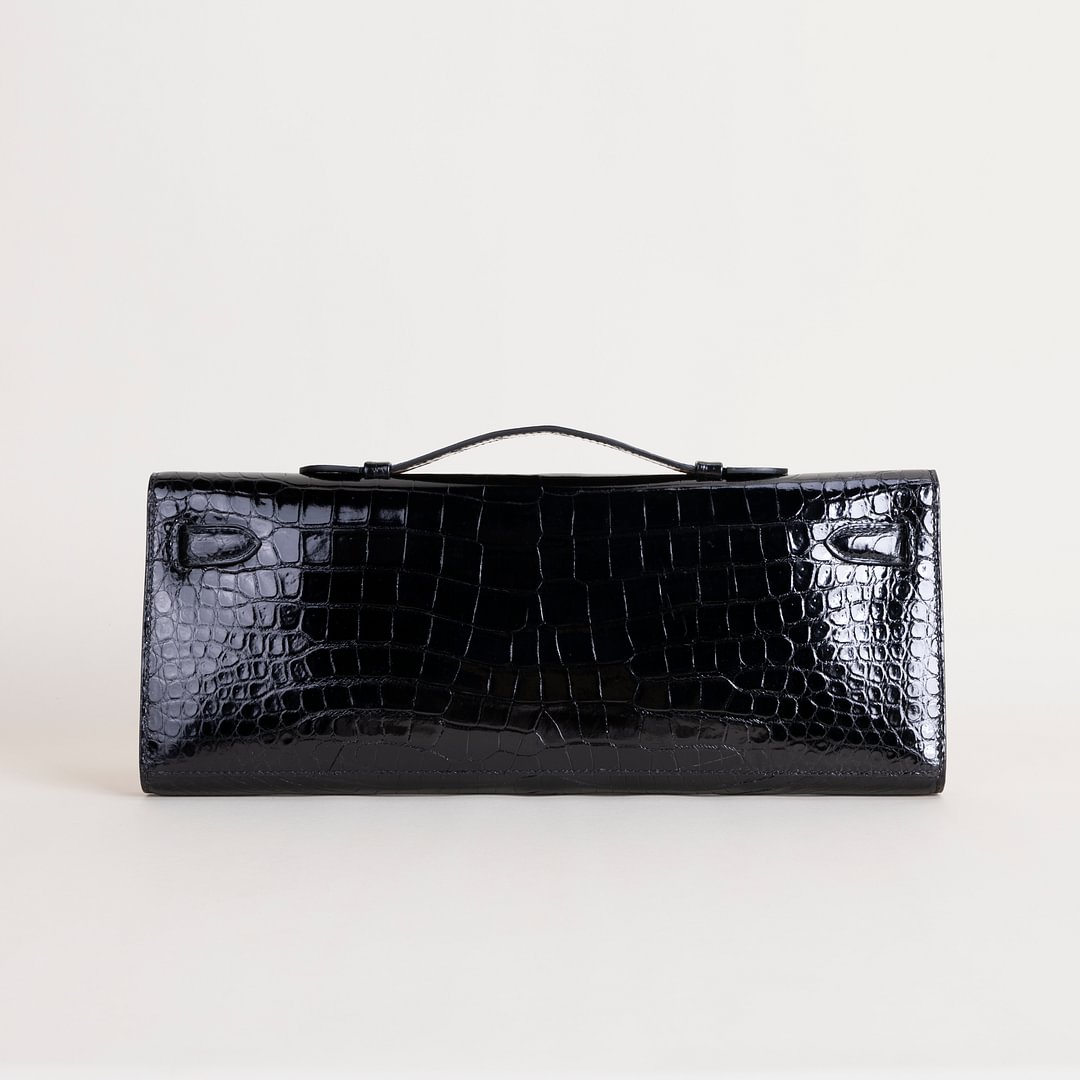 Kelly cut Shiny Porosus Crocodile 89 Noir  GHW