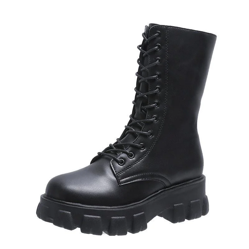 Zhungei New Women Casual Boots Fashion Warm Boots Top Quality Pu Leather Platform Military Boots Size 35-43 Women